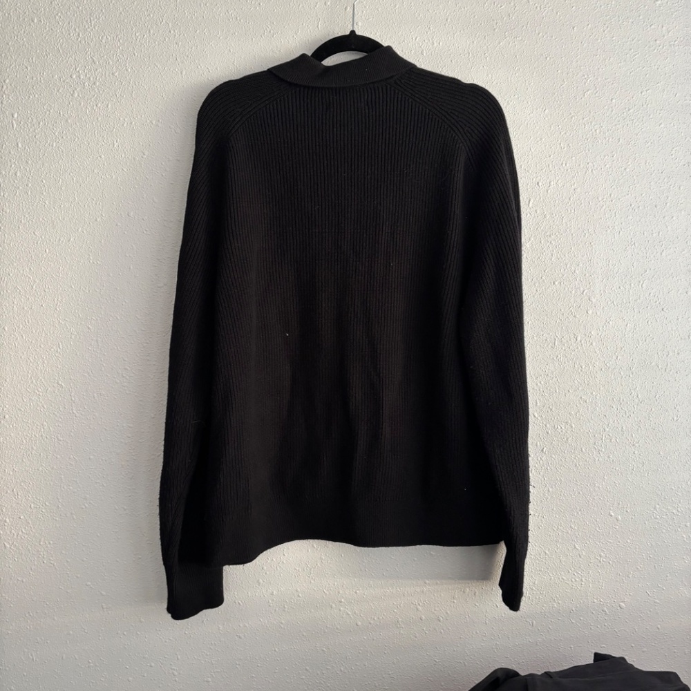 COS Black Collared Ribbed Wool-Cashmere Cardigan w/ Buttons - Size Large - Picture 6 of 7